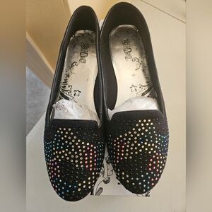 Brash Black Suede Rainbow Studded Flats .**
